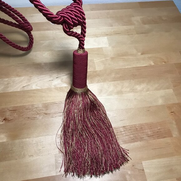 Vintage Rodeo Home Aurbergine Gold Curtain Braided Rope Tassel Drape Tieback 29" - Picture 3 of 7